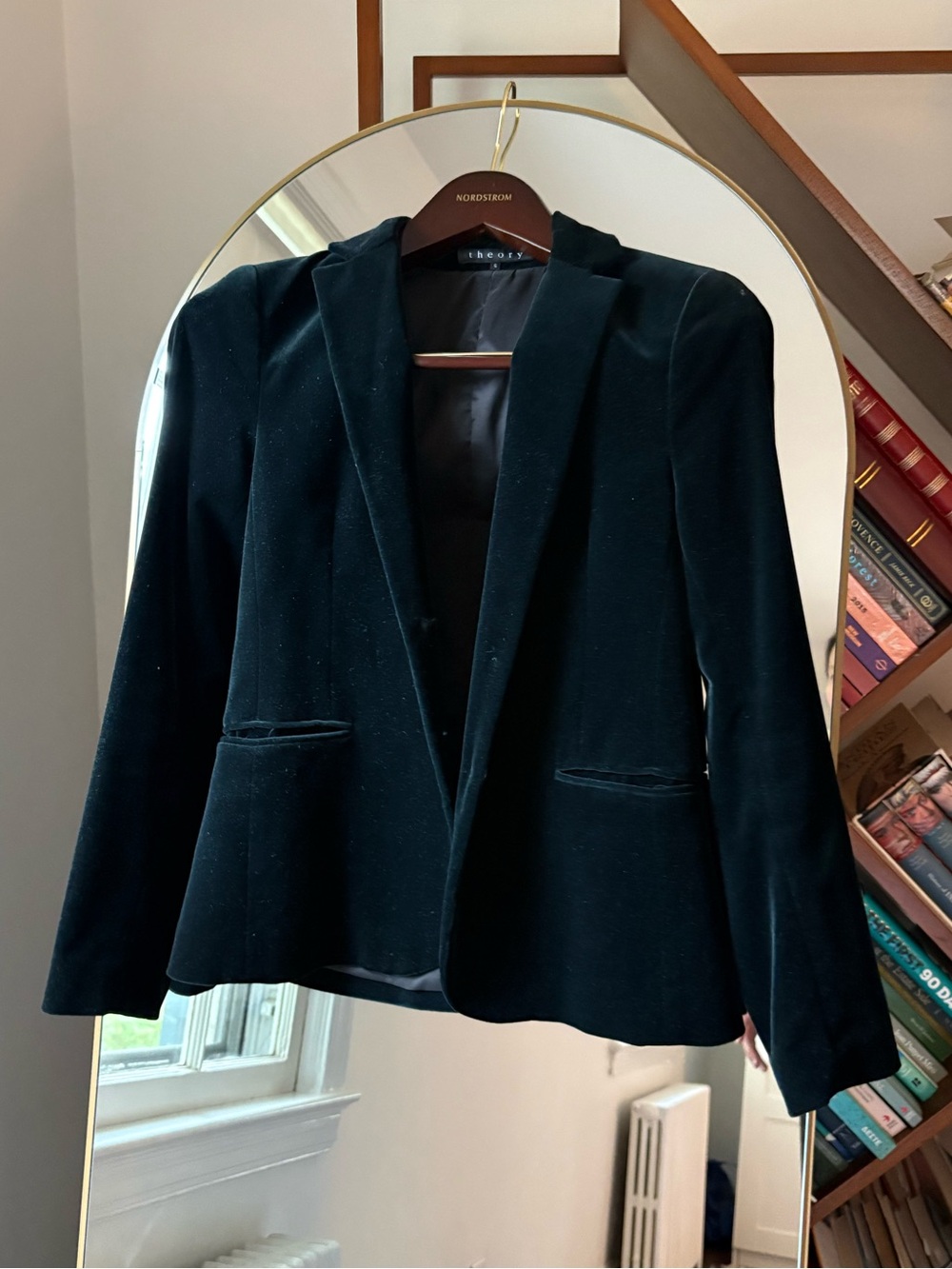 Theory Velvet Blazer in Deep Green